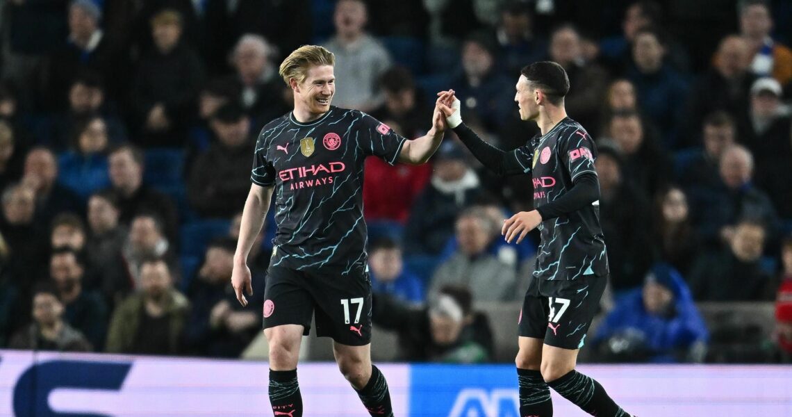 Foden and De Bruyne star as Man City hammer Brighton and move into second