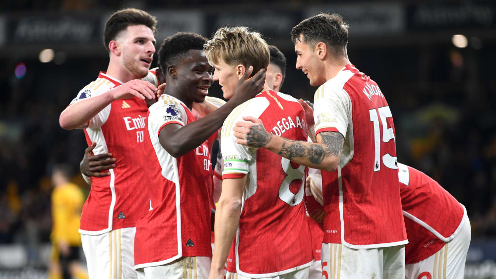 Arsenal feiert in Wolverhampton: Soeben hat Martin Ödegaard das finale 2:0 erzielt.