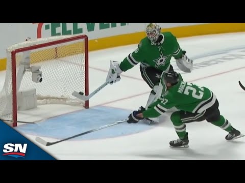 Stars’ Jake Oettinger Reaches Back With Stick To ABSOLUTELY Rob Blues’ Robert Thomas Of OT-Winner
