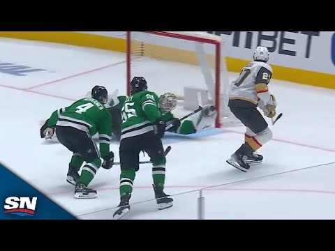 Stars’ Jake Oettinger Goes All Out To Make Multiple Unreal Saves On Golden Knights’ Shea Theodore