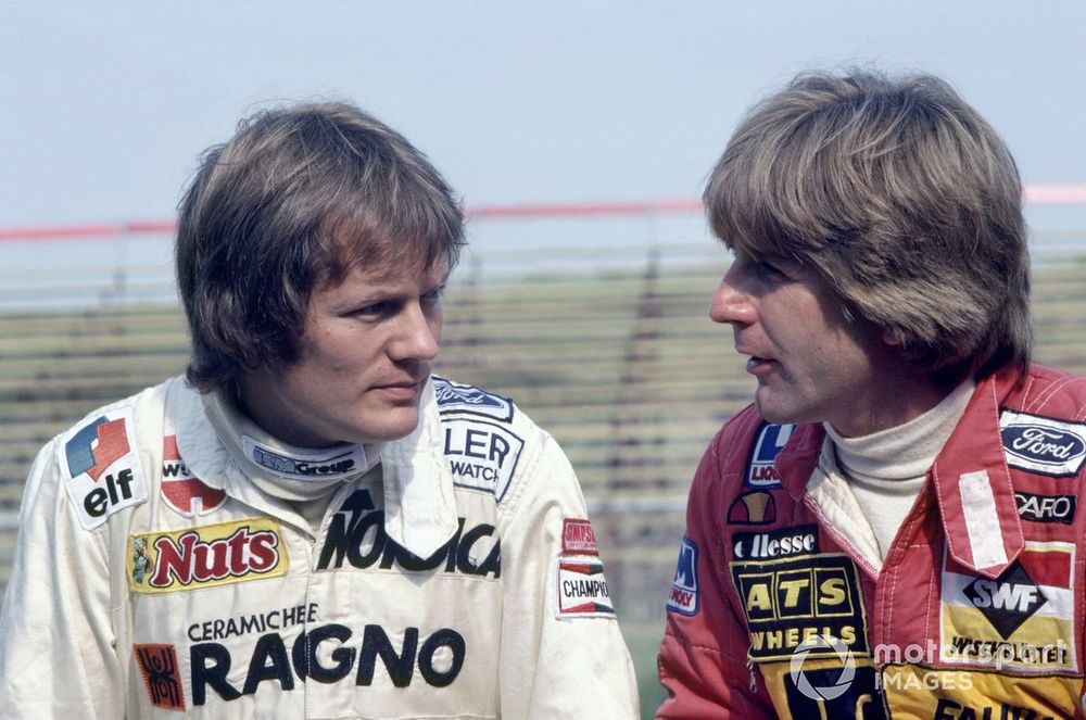Surer (left) was never team-mates with Winkelhock in F1, but the two were great friends from racing together in F2, touring cars and Group C