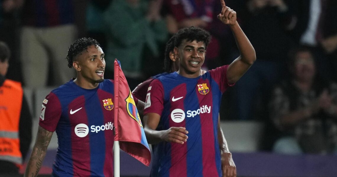 Yamal and Raphinha fire Barca into second with win over Sociedad