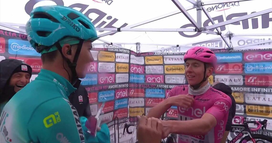 ‘You are the best!’ – Pogacar hands rival pink jersey and sunglasses after beating him