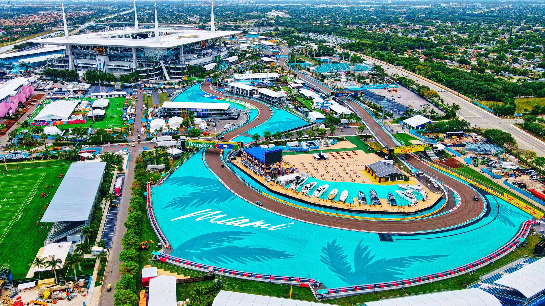 Banan för Miami Grand Prix går runt Miami Dolphins arena.