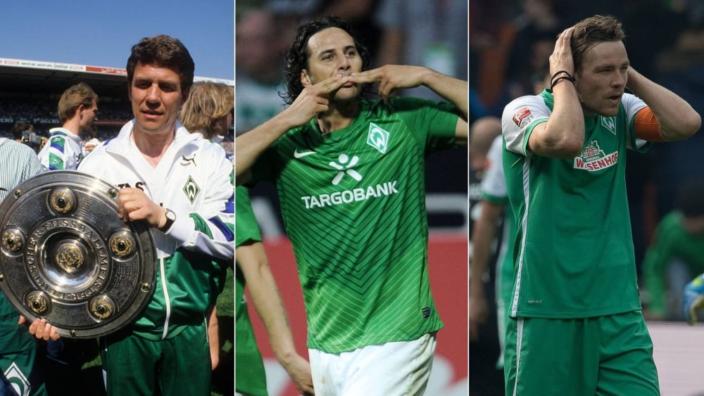 Otto Rehhagel, Claudio Pizarro und Clemens Fritz sind eng mit der Bremer Bundesliga-Geschichte verknüpft.