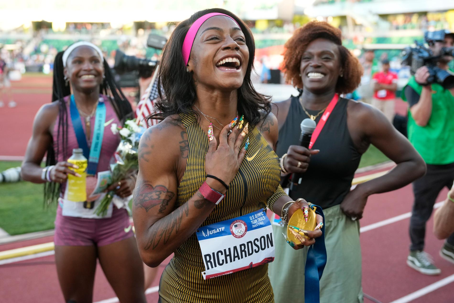 Sha'Carri Richardson firar segern i 100-metersfinalen i USA:s OS-uttagningar.