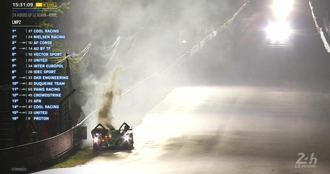 ‘Not going to be cheap’ – Duqueine car on fire at Le Mans after engine blowout
