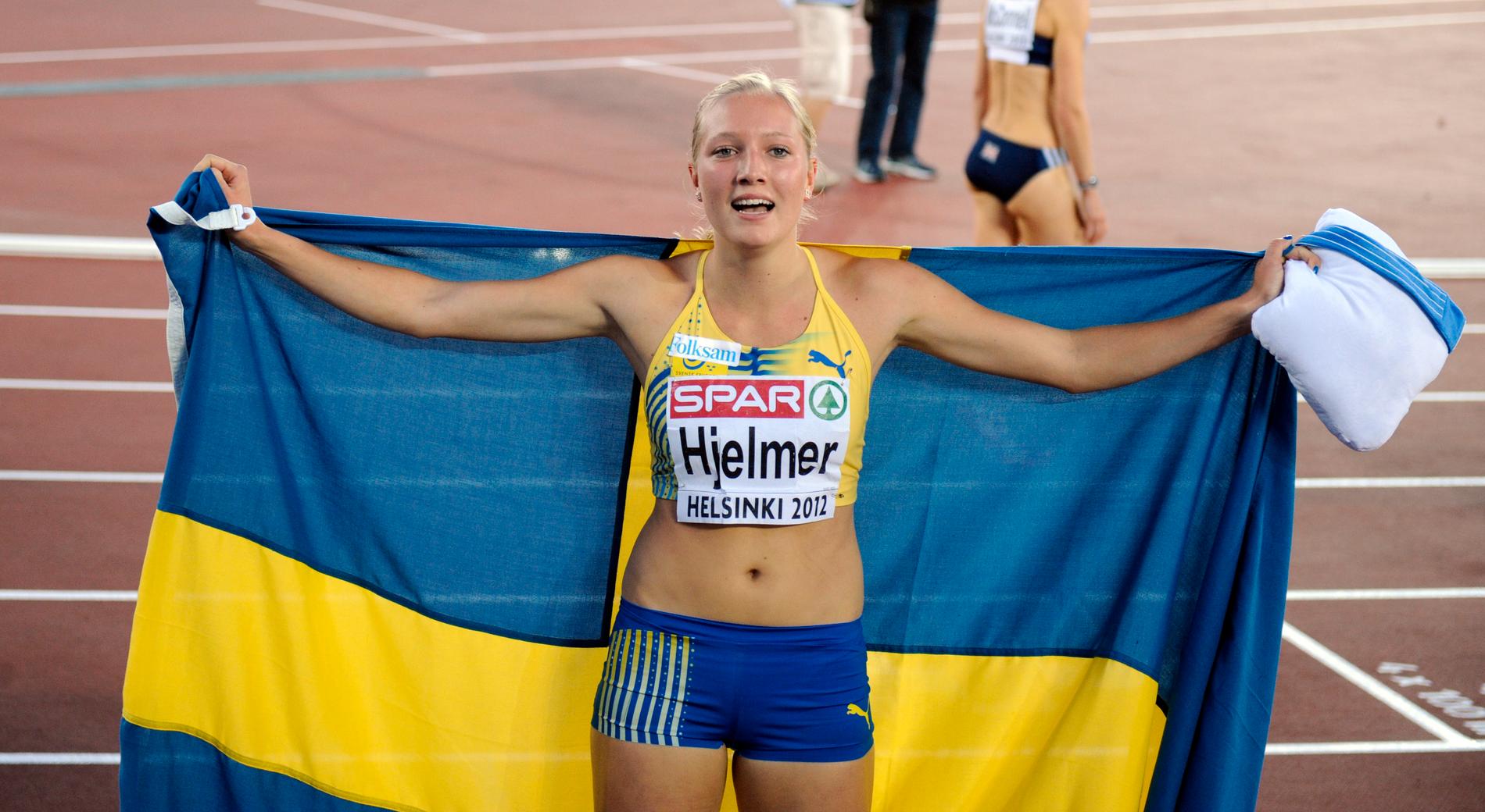 Moa Hjelmer jublar efter sitt EM-guld 2012. 