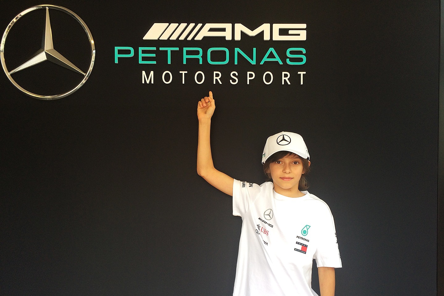Andrea Kimi Antonelli inside the Mercedes AMG F1 motorhome