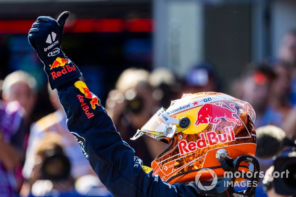 Max Verstappen, Red Bull Racing, gives a thumbs up after securing pole in Sprint Qualifying