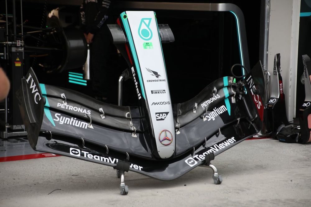 Mercedes W15 nose and front wing detail