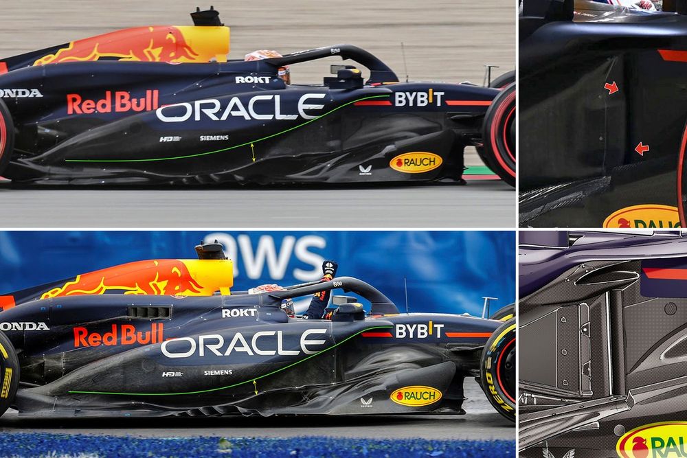 Red Bull RB20 sidepod bodywork & inlet comparison